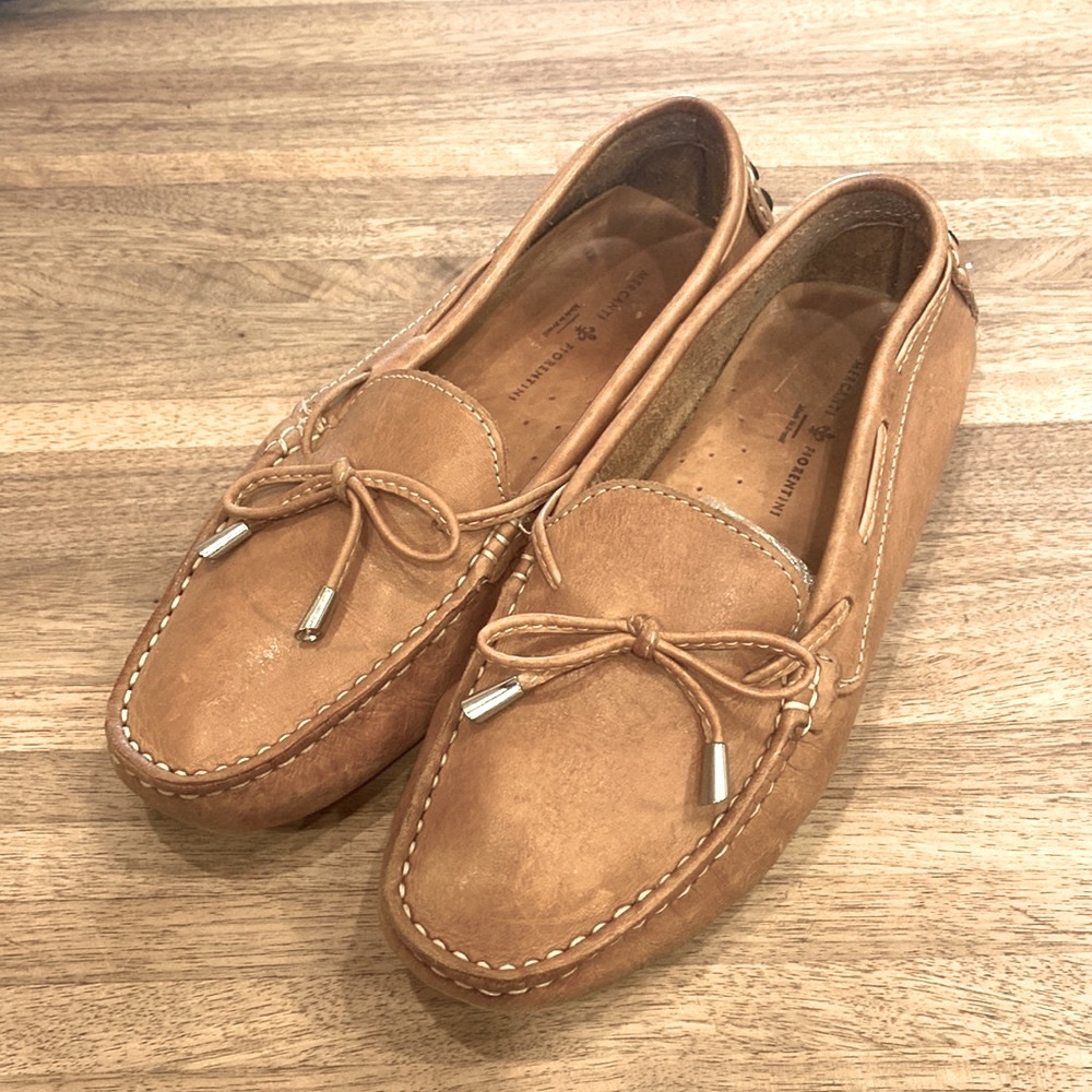 Mercanti Fiorentini Cognac Brown Leather Tie Driving Loafer Moccasin Size 8